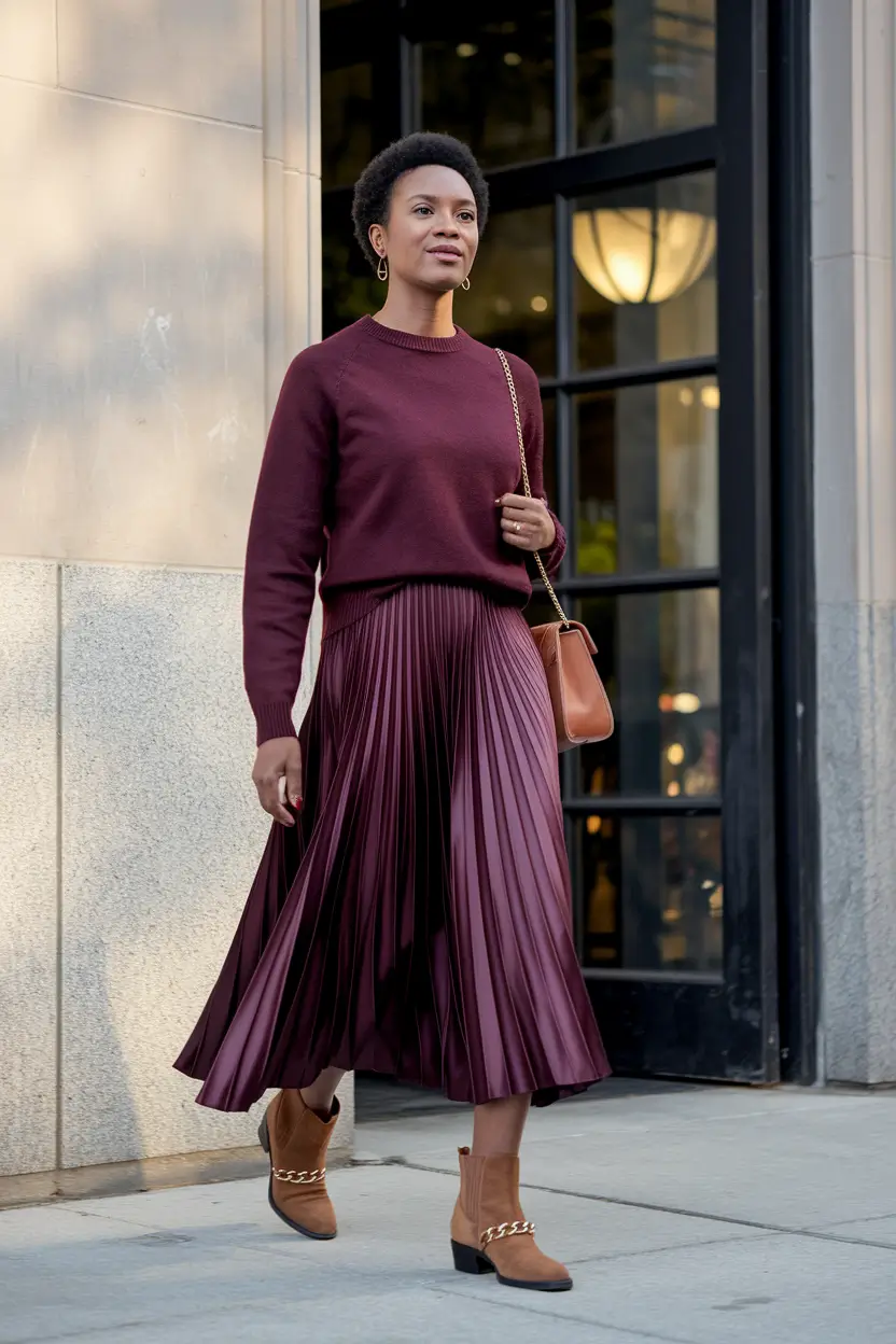 fall outfits for black women Rich Berries and Fall Pleats
