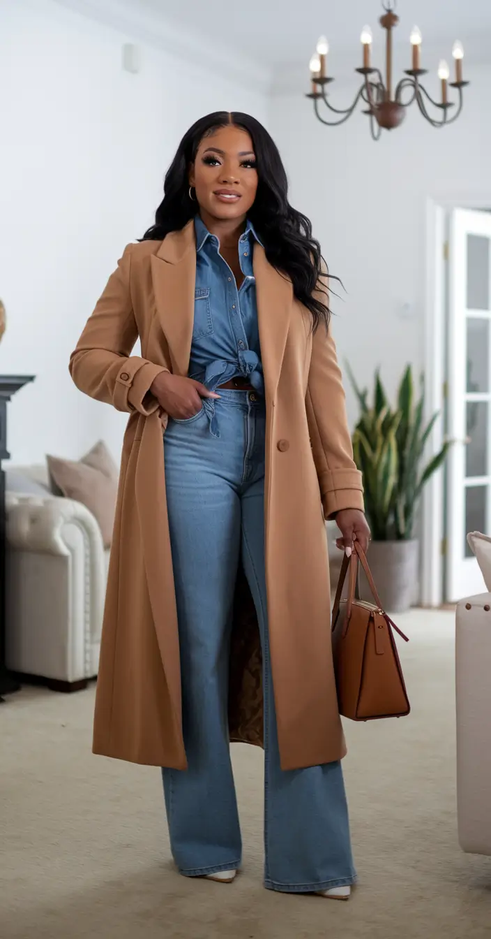 fall outfits for black women Denim on Denim with a Fall Trench