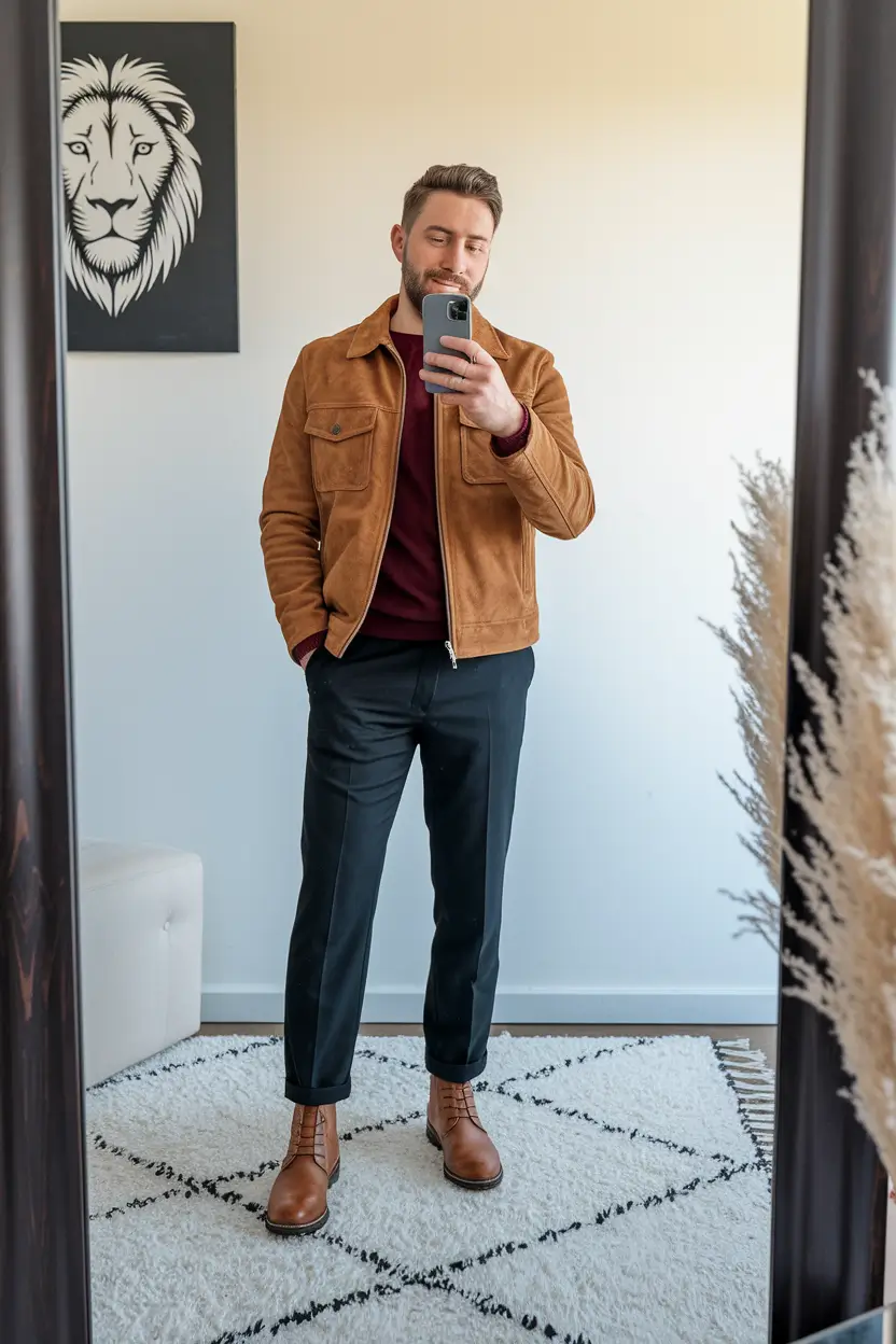 fall outfits for men 2025 Rust-Toned Layers for a Bold Autumn Mood