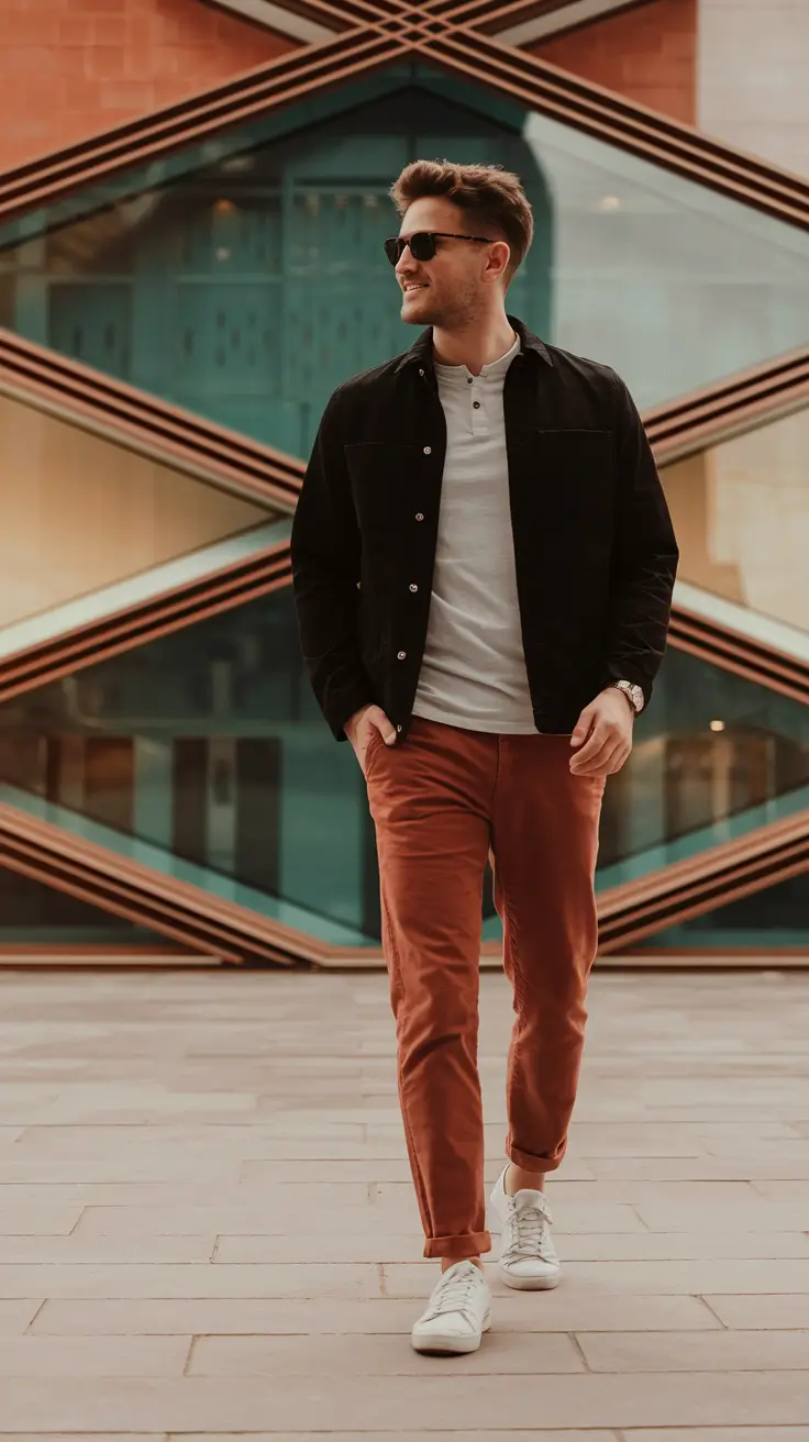 fall outfits for men Burnt Rust and Black—A Fall Color Crush