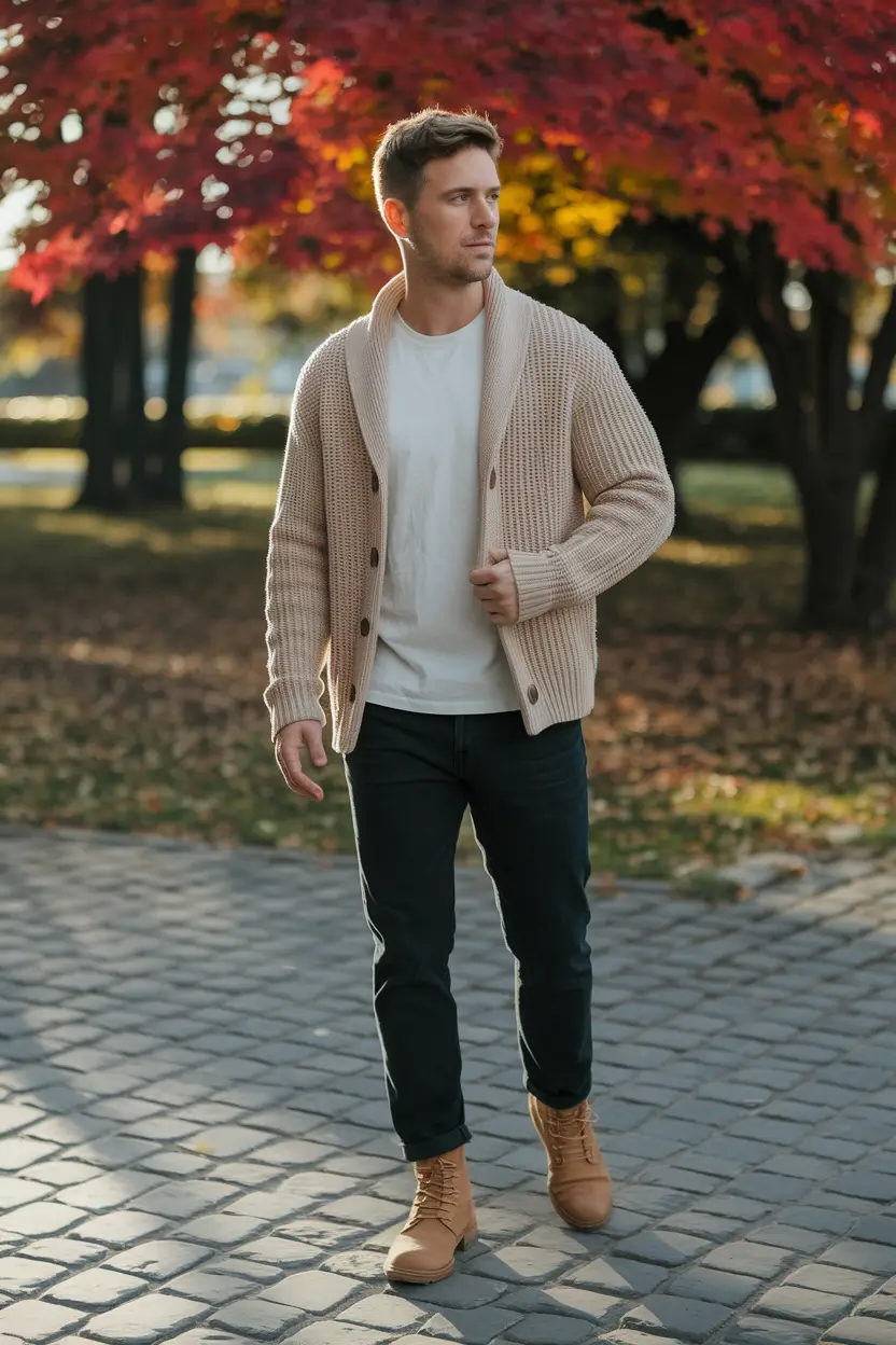 fall outfits for men 2025 Cozy Texture Meets Rugged Boots