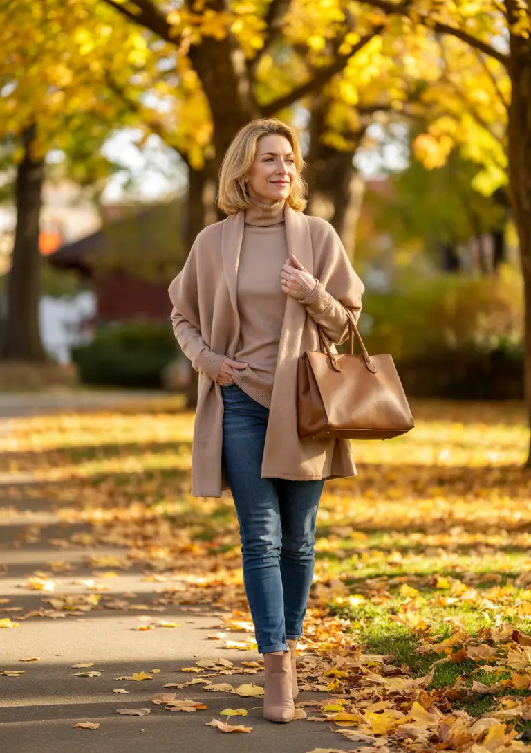 fall outfits for women over 40 Chic Monochrome Layers for Golden Fall Days