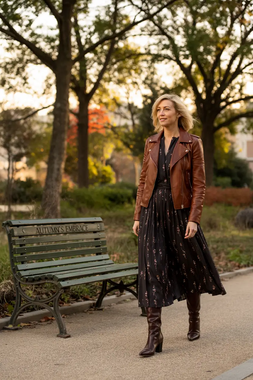 fall outfits for women over 40 Leather and Florals for a Soft Rebel Fall