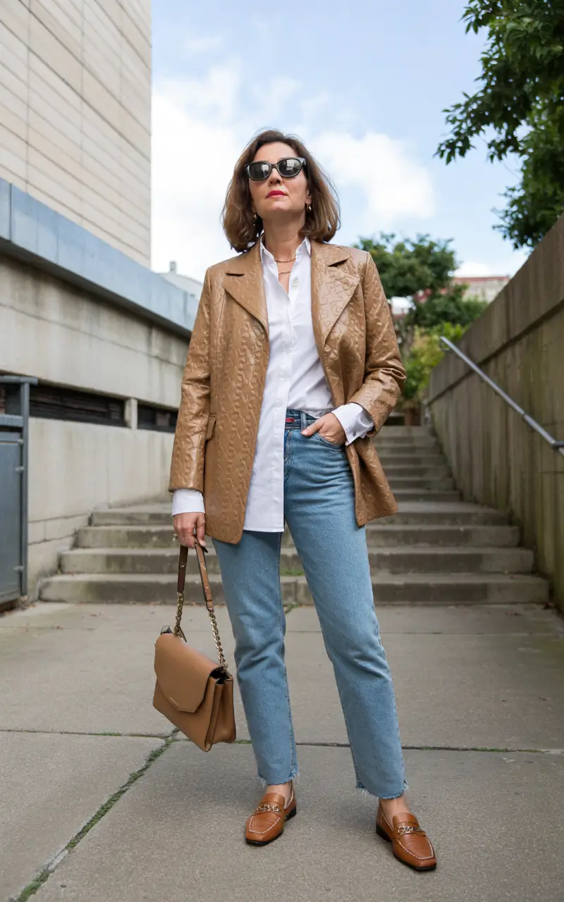 fall outfits for women over 40 Elevated Denim with a Hint of Retro