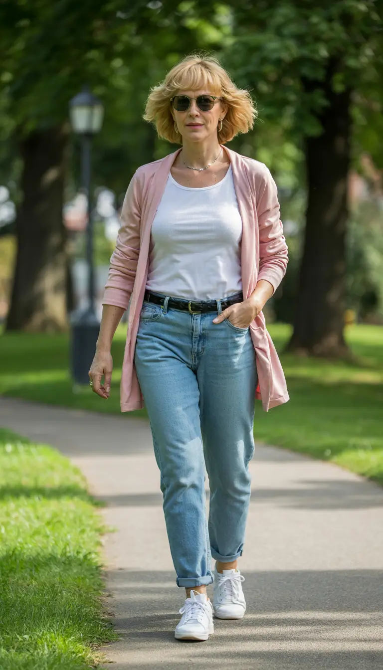 fall outfits for women over 40 Everyday Cool in Denim and Dusty Rose