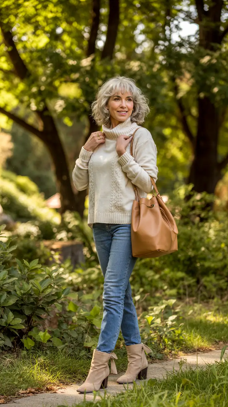 casual fall outfits for women over 50 2025 Chunky Knit + Soft Neutrals = Weekend Win