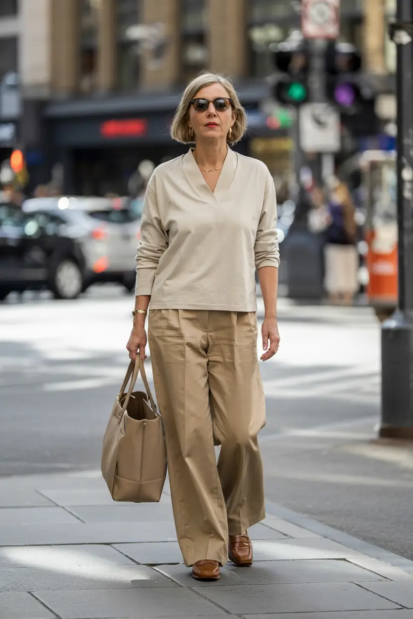 fall outfits for women over 50 classy Soft Neutrals with Big City Energy