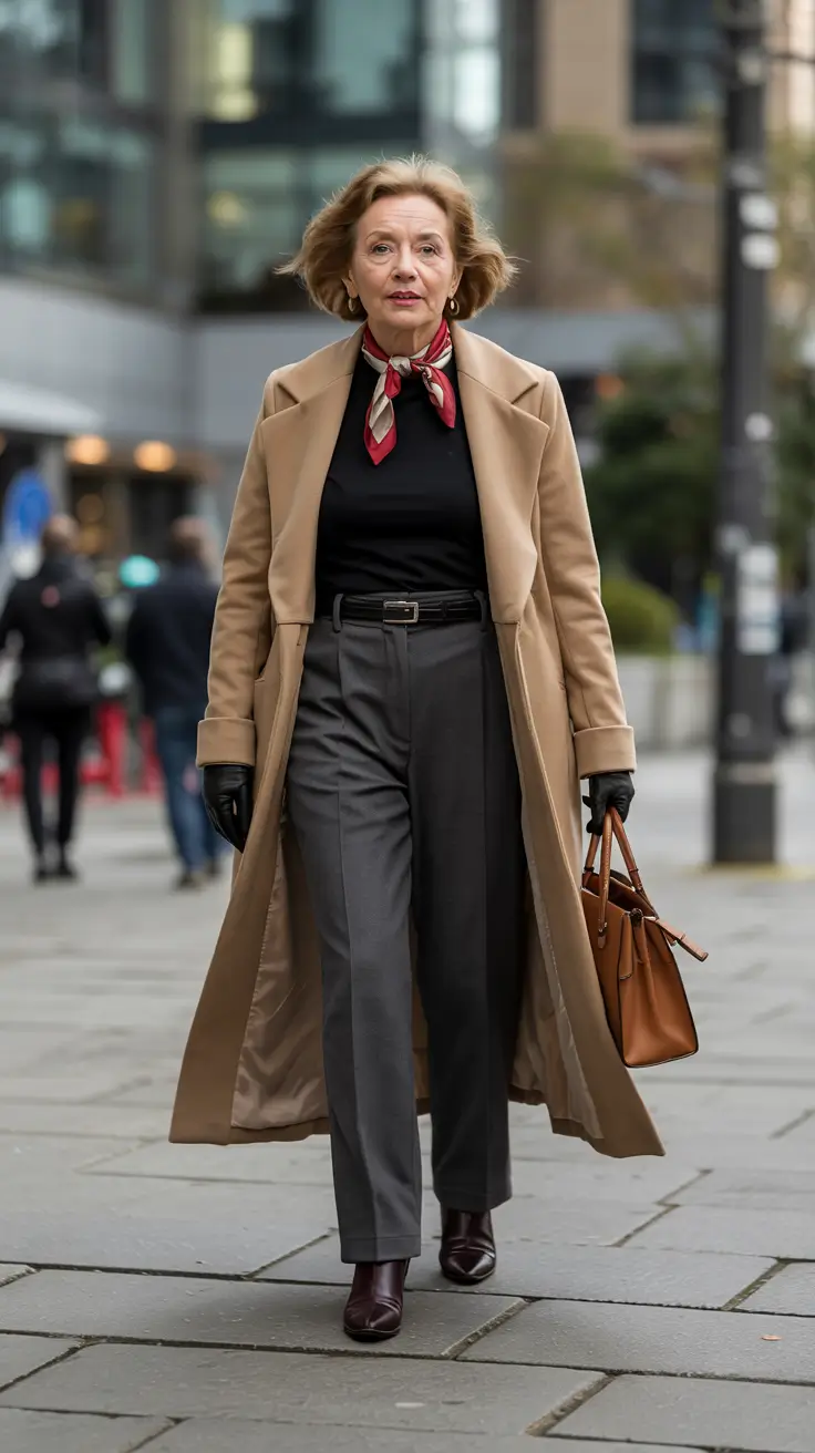 fall outfits for women over 50 classy casual style Sharp Neutrals with a Bold Accent