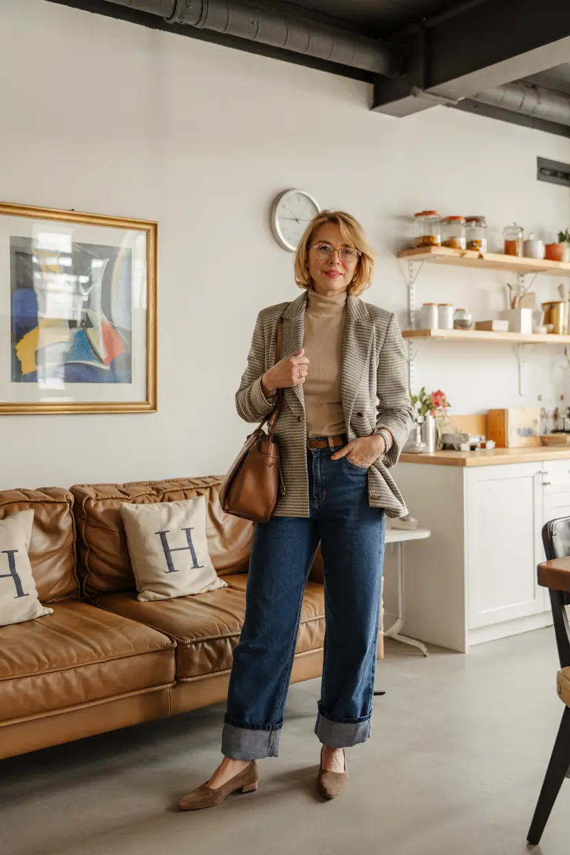 fall outfits for women over 50 classy Modern Tweed Meets Timeless Denim