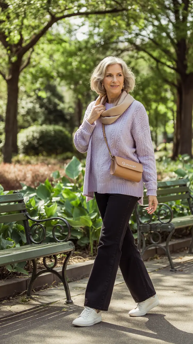 casual fall outfits for women over 50 2025 Lavender Comfort with City Park Charm