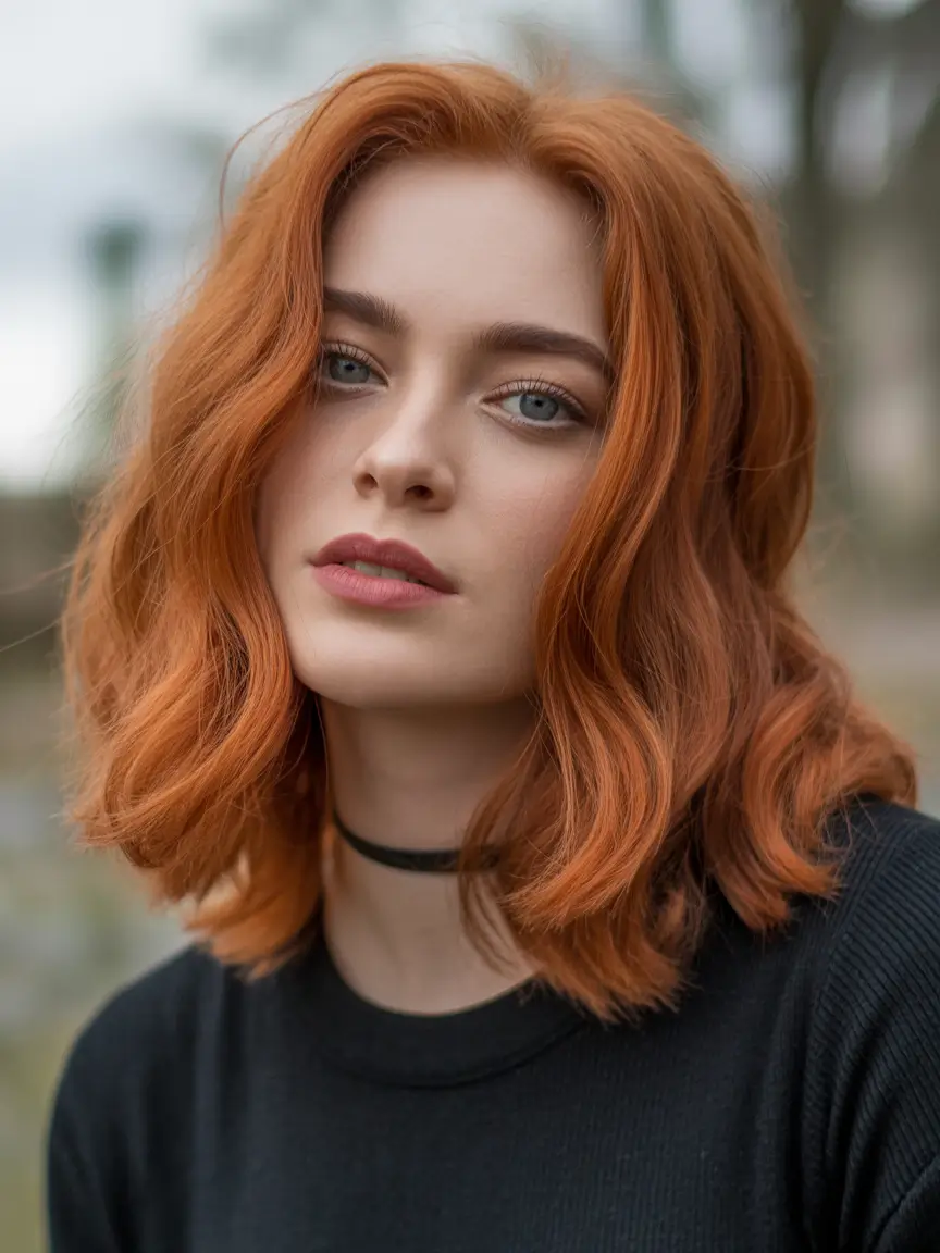 fall oval face haircuts Vibrant Auburn Wave Cut