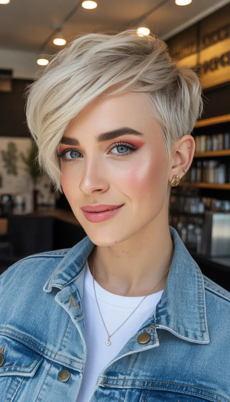 fall oval face haircuts Choppy Platinum Pixie with Attitude