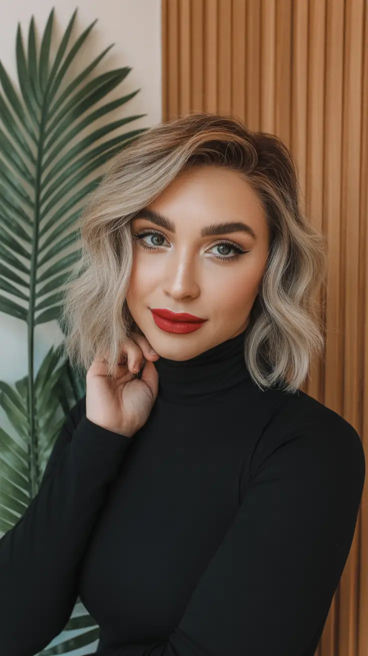fall oval face haircuts Structured Waves with Blonde Dimension