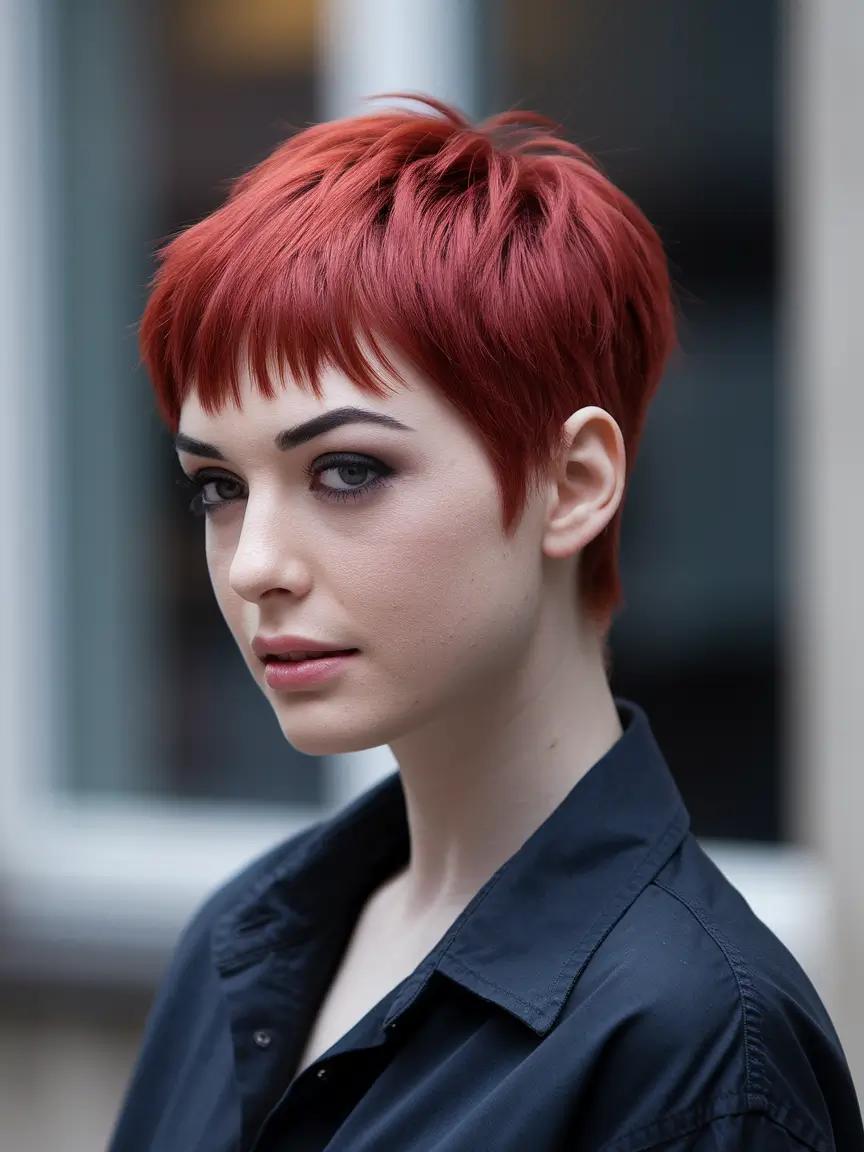 fall pixie haircut Spiced Copper Crop with Micro Fringe