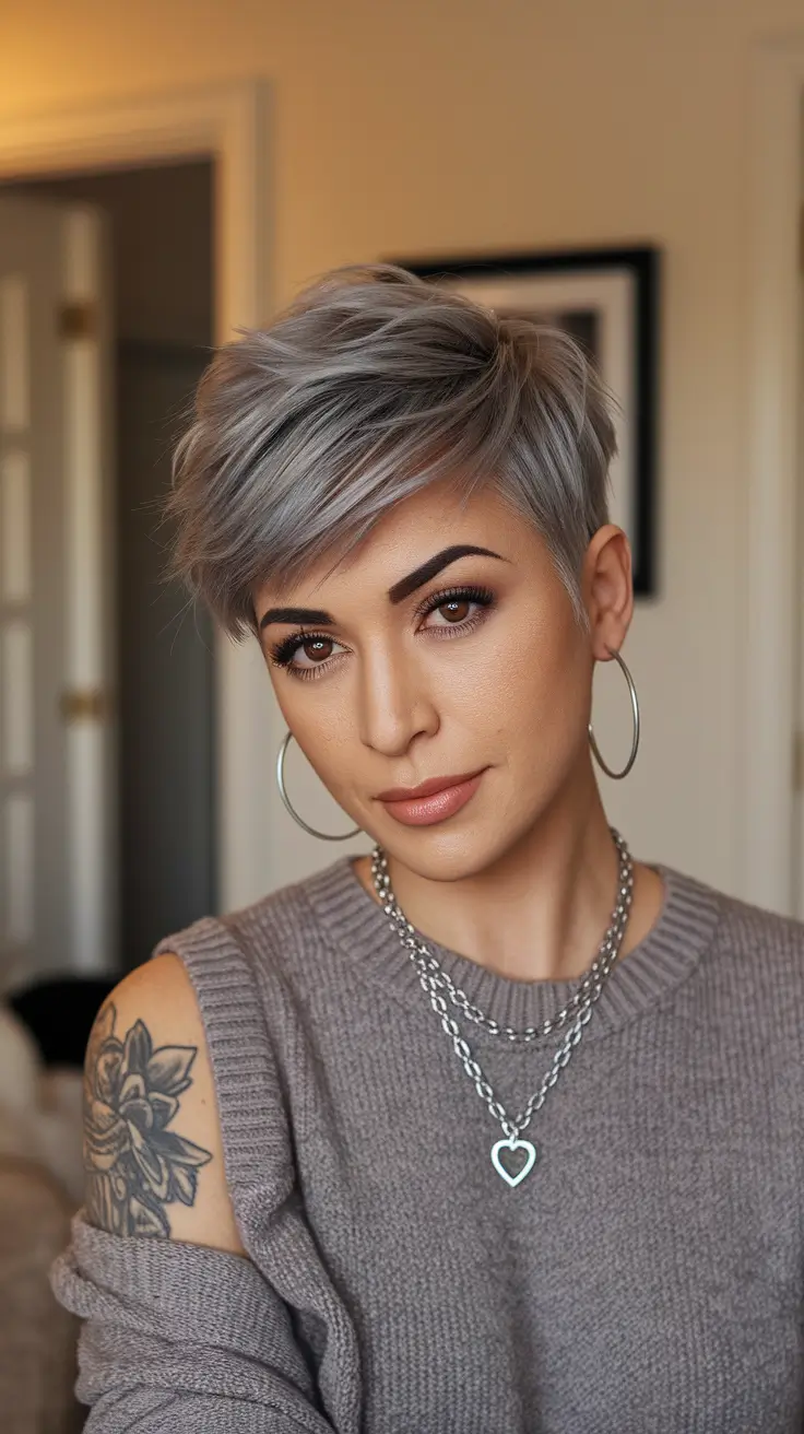 fall pixie haircut Graphite Shagged Pixie with Edge