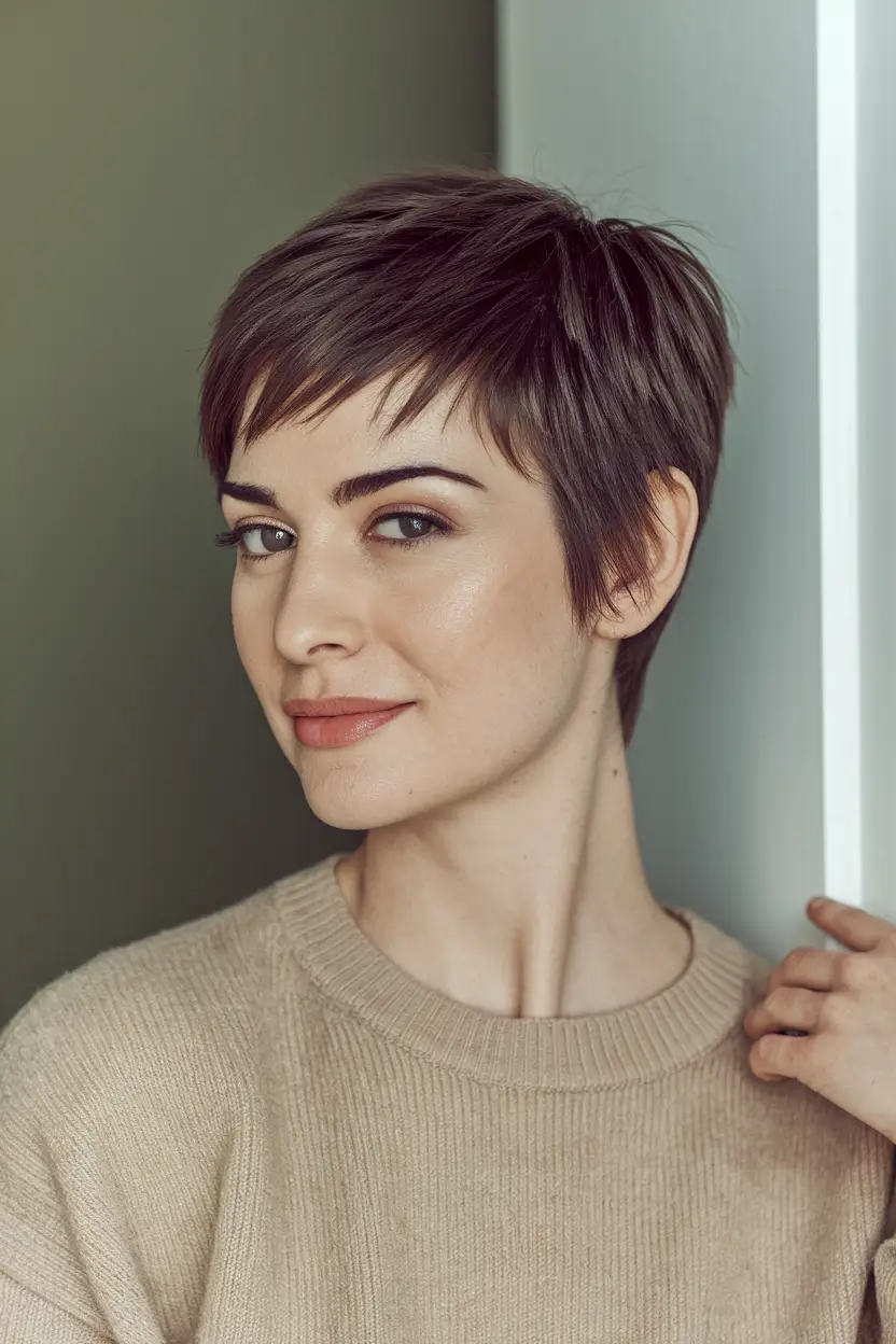 fall pixie haircut Cool Mocha Pixie with Tapered Neckline
