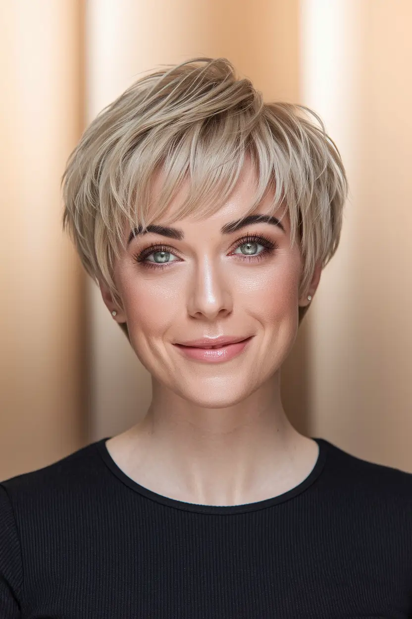 fall pixie haircut Wheat Blonde Wispy Pixie