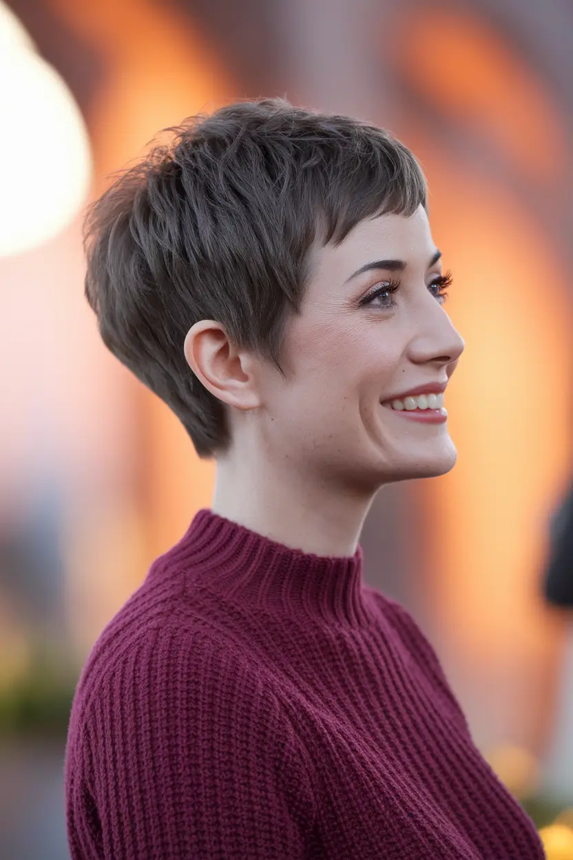 fall pixie haircut Undercut-Edged Crop with Natural Texture