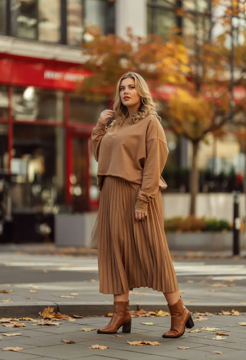 fall winter plus size capsule wardrobe Tonal Texture for Golden Hour Moments