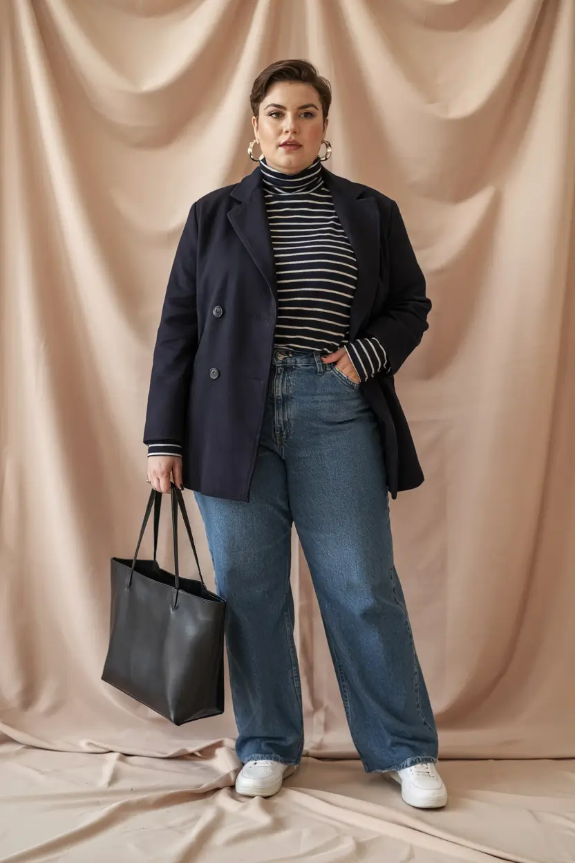fall plus size capsule wardrobe Navy and Stripes for Coastal Cool