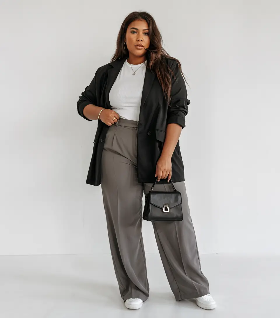 fall plus size capsule wardrobe Effortless Edge with Wide-Leg Grace