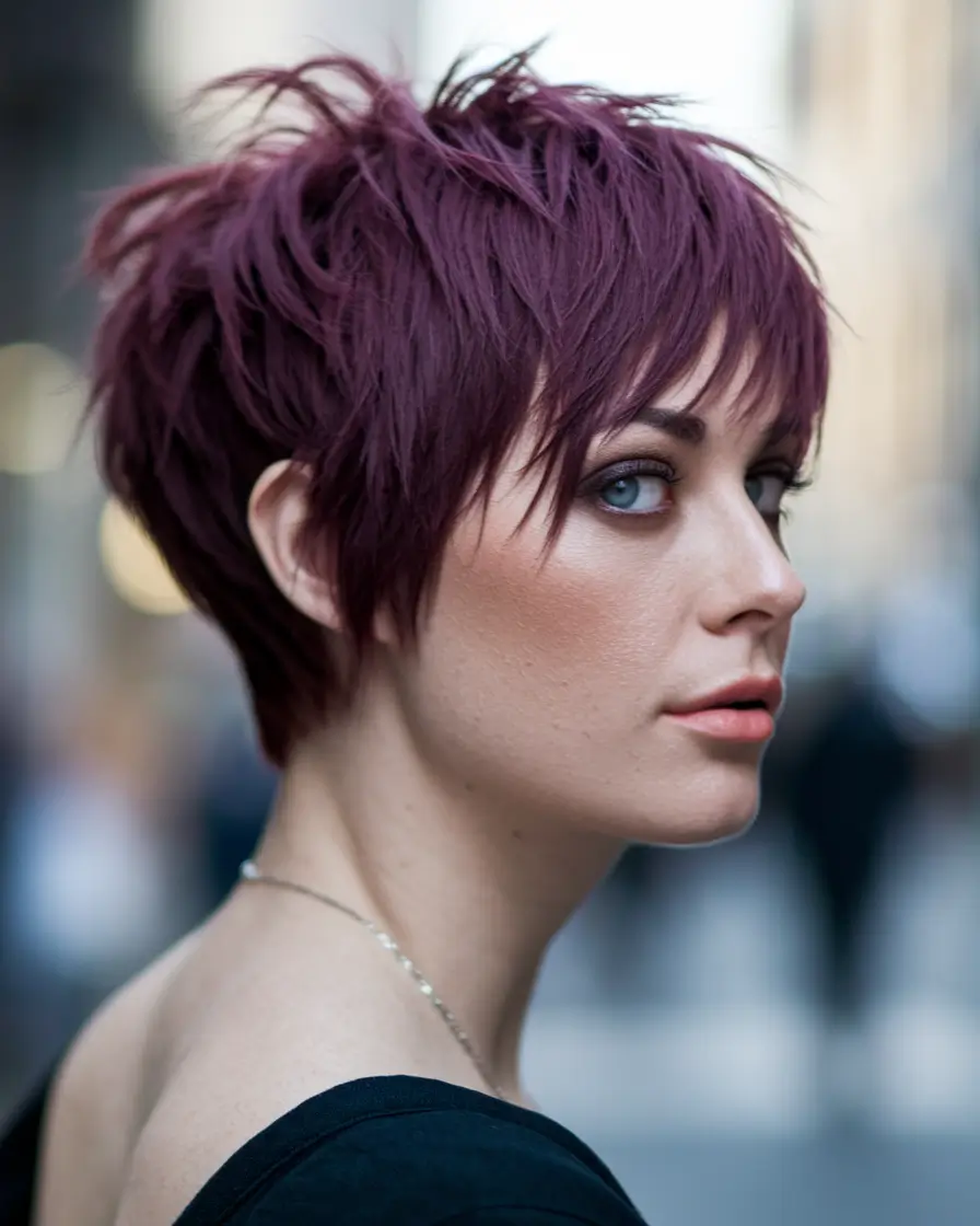 fall red hair color autumn short hair Berry Plum Pixie