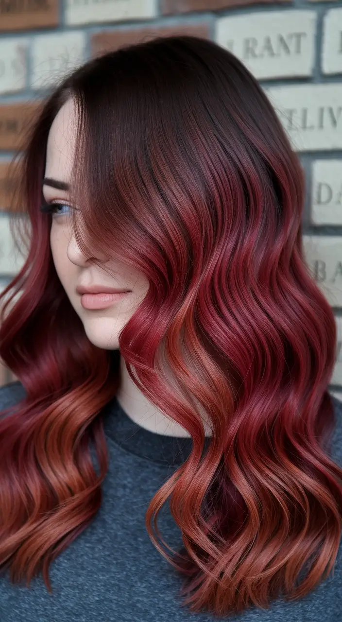 fall red hair color balayage Sunset Melt Balayage