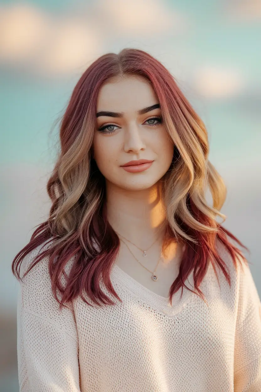 fall red hair color formulas Merlot Ends & Honey Money Piece
