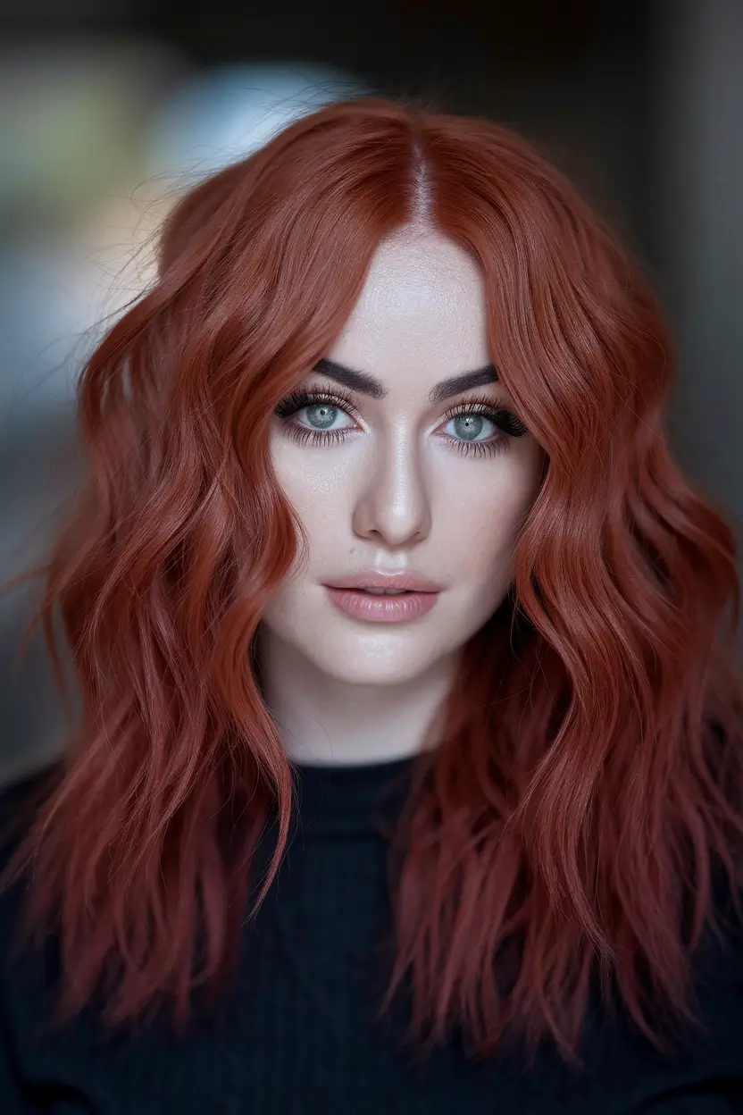 natural fall red hair color Dusty Rose Auburn with Beachy Texture