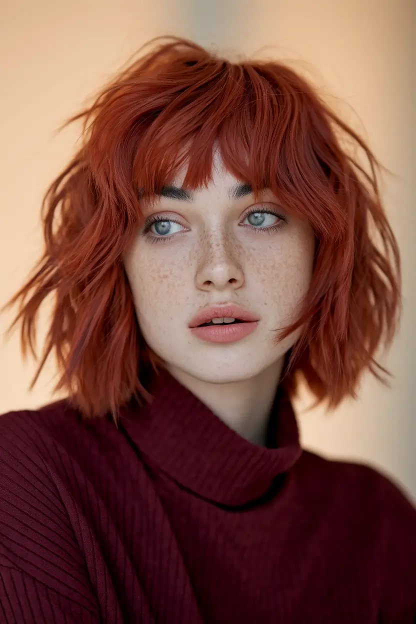 short hair fall red hair color French Bob with Fiery Fringe
