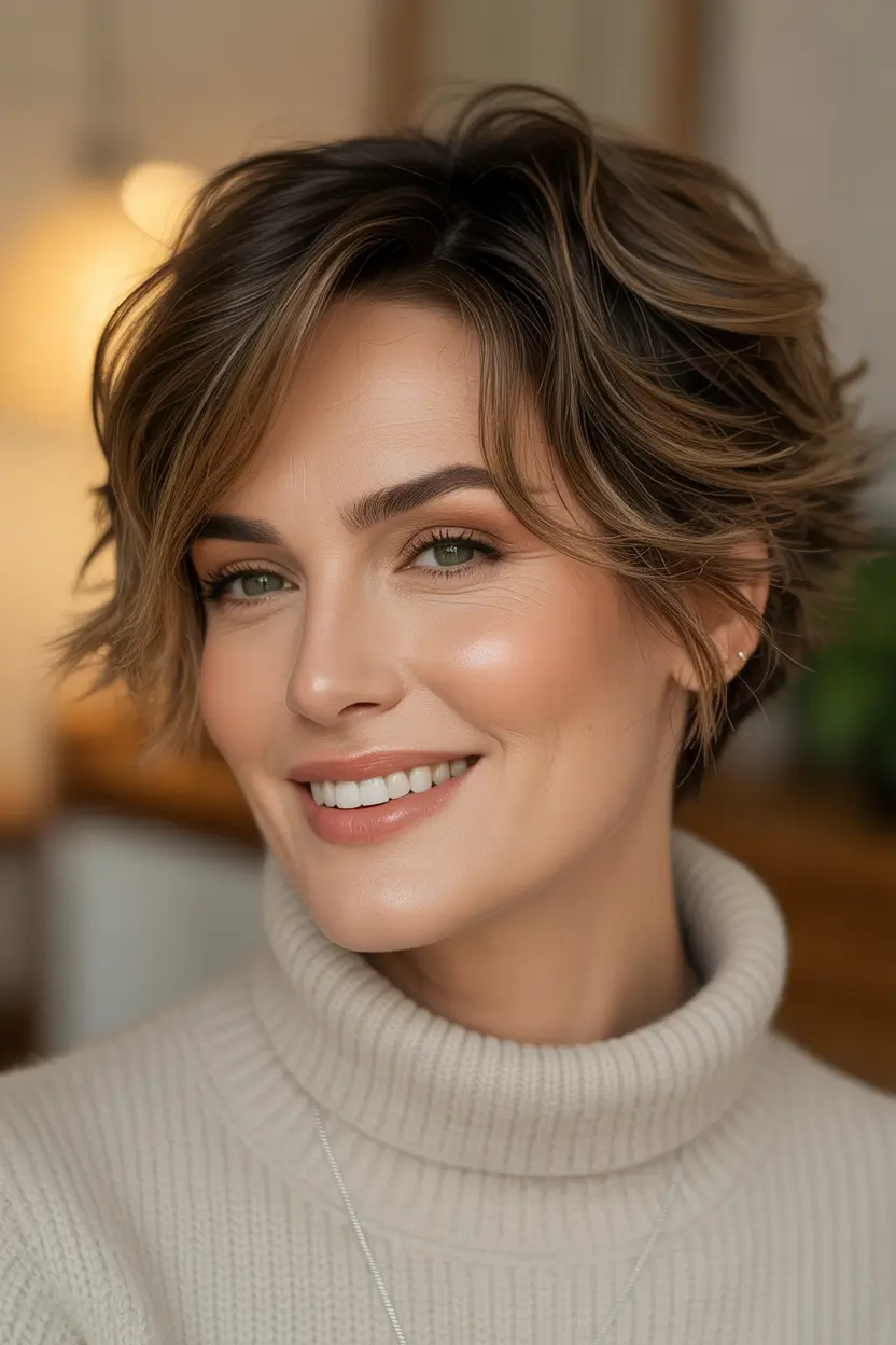 short pixie haircuts fall colors Choppy Brown Pixie With Warm Highlights