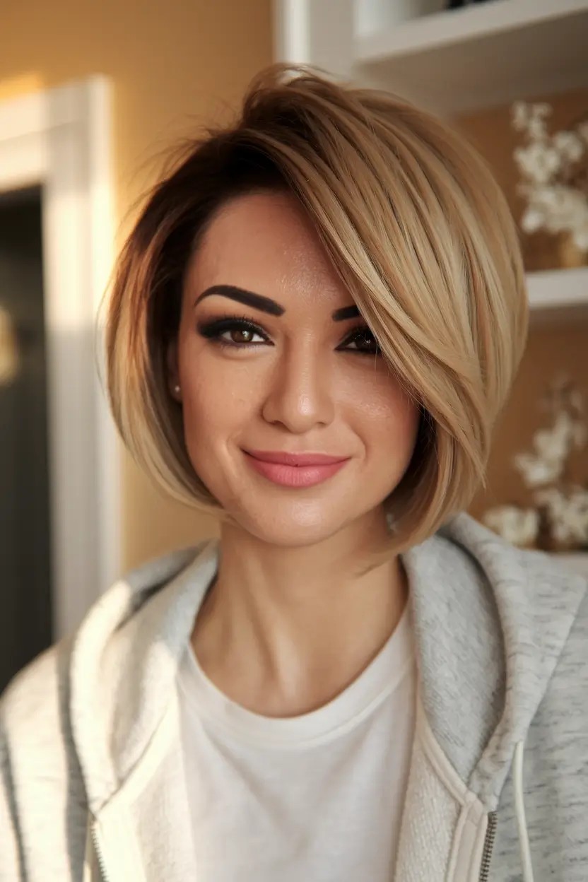 fall short haircuts 2025 Buttery Honey Blonde Rounded Bob