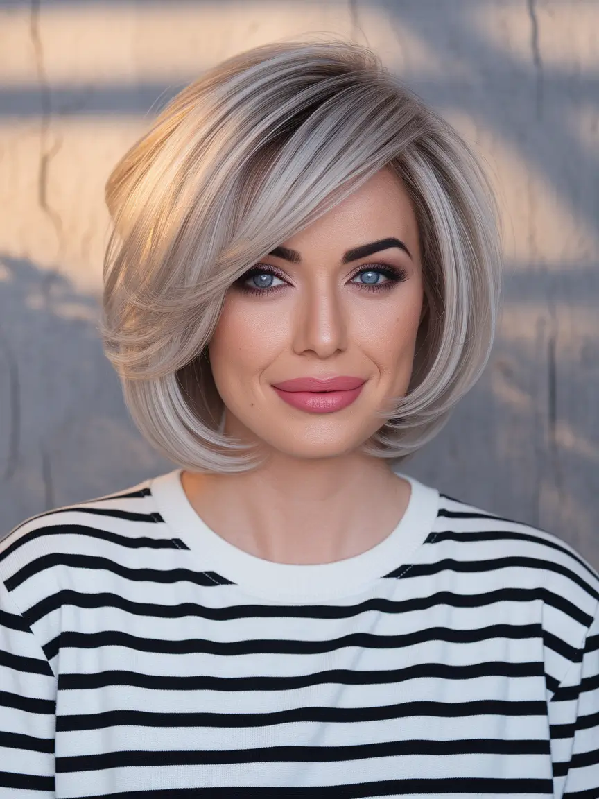 fall short haircuts 2025 Polished Silver Bob With Volume