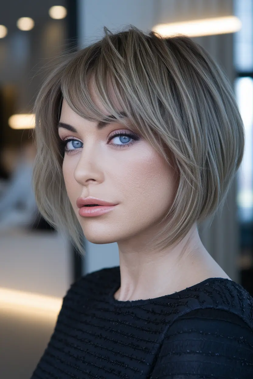 fall haircut short Layered Bob With Curtain Bangs