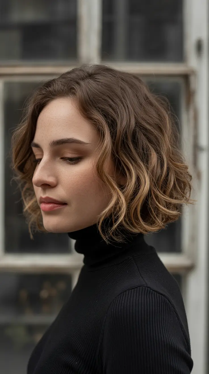 short curly haircuts fall Soft Wavy Crop With Honey Highlights
