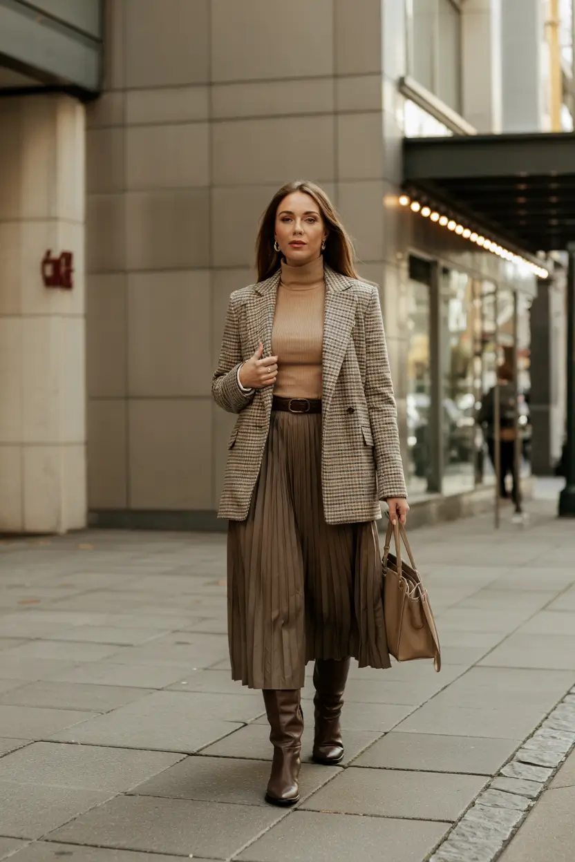 fall skirt outfits women Elegant Neutrals for Office or Brunch