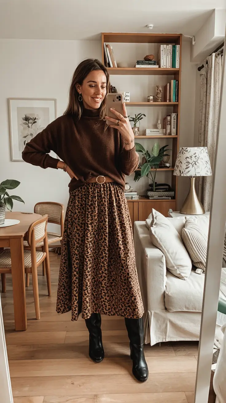 fall skirt outfits plus size Warm Browns and Playful Prints
