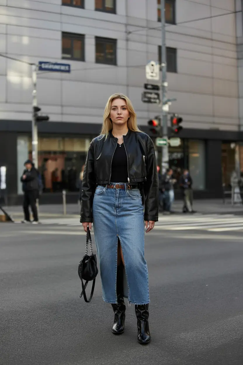fall skirt outfits casual Edgy Street-Style With a Sleek Utility Vibe