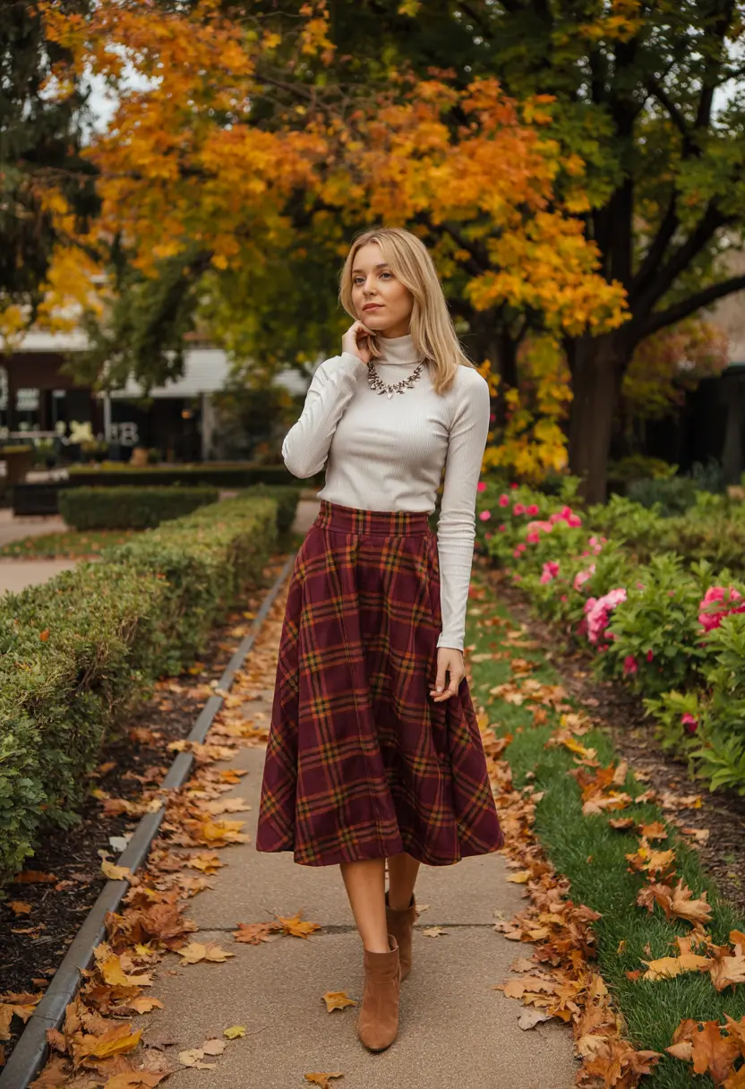 fall skirt outfits 2025 Timeless Fall Plaid With a Touch of Romance
