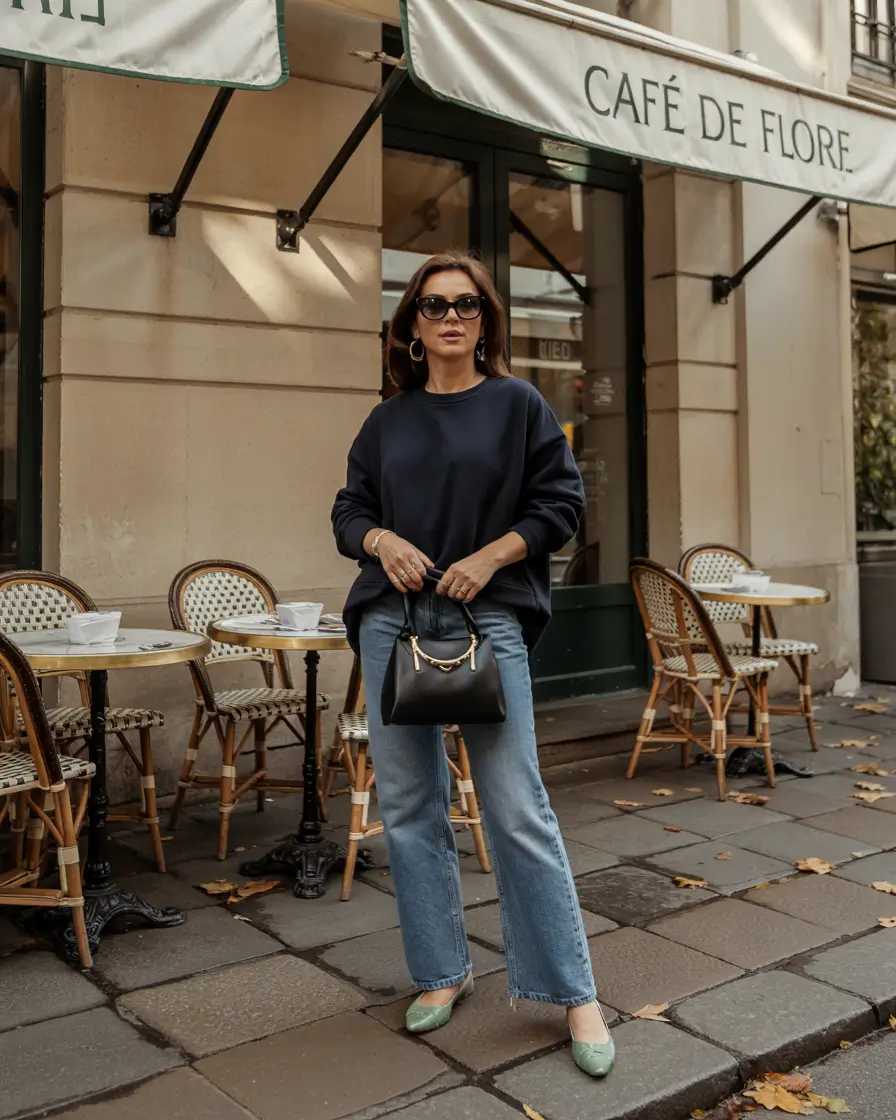 fall transition outfits Parisian Ease in Denim & Navy