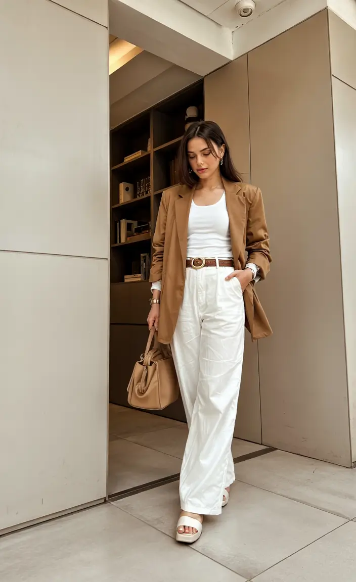 fall transition outfits Tailored Neutrals for Warm Days