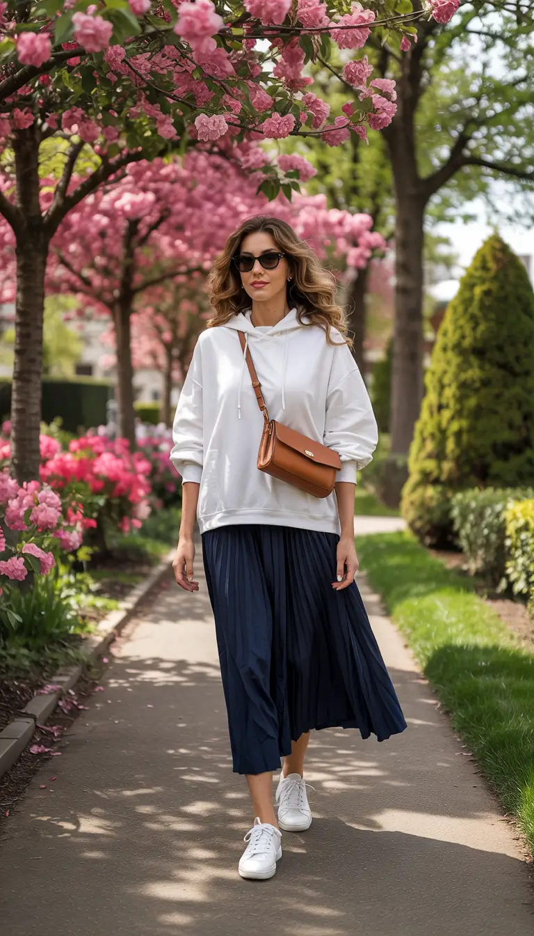 fall transition outfits Sporty-Chic Stroll Under Fall Blooms