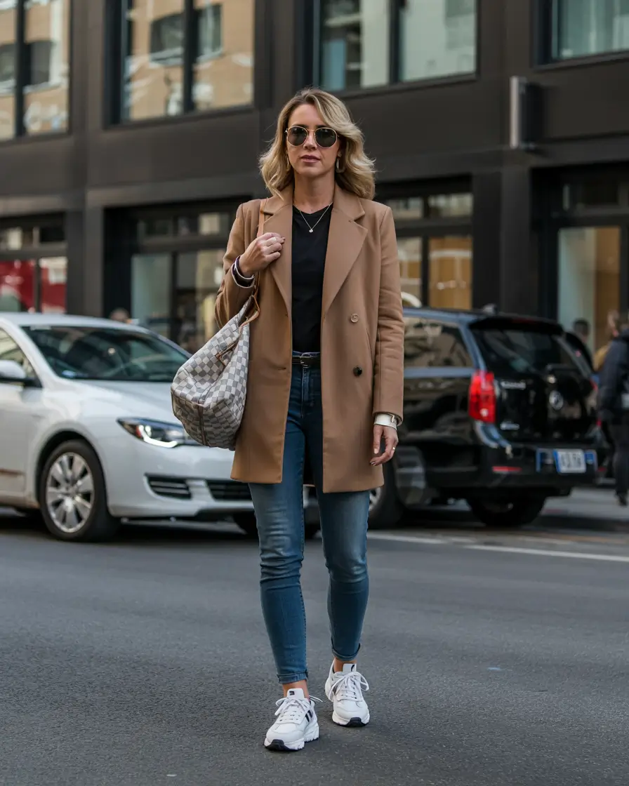 fall transition outfits Sleek Sneakers & Classic Street Vibes