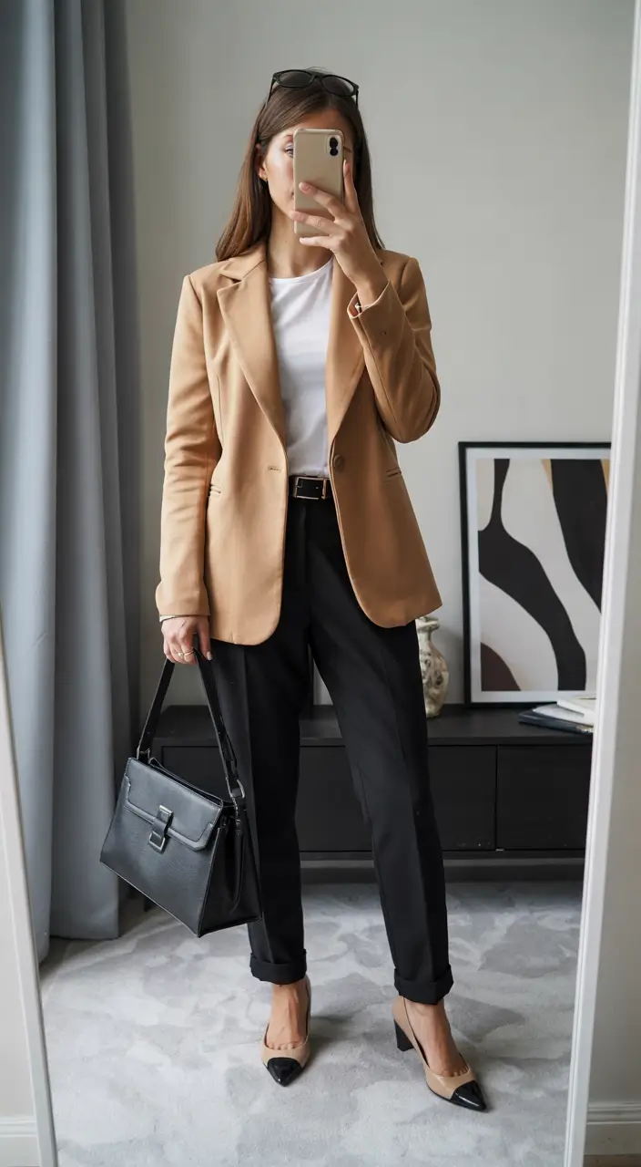 fall work outfits for women business Camel Blazer Chic with a Parisian Edge