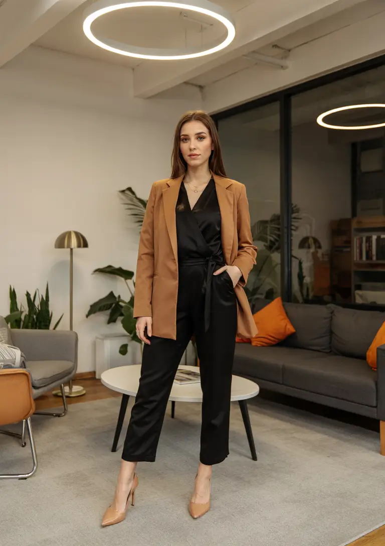 fall work outfits for women 2025 Boardroom Boss in Black and Caramel