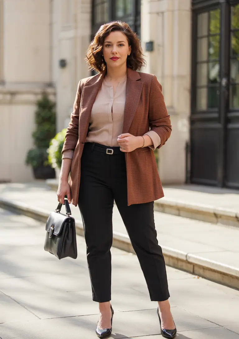 fall work outfits for women business Structured & Confident in Warm Tones
