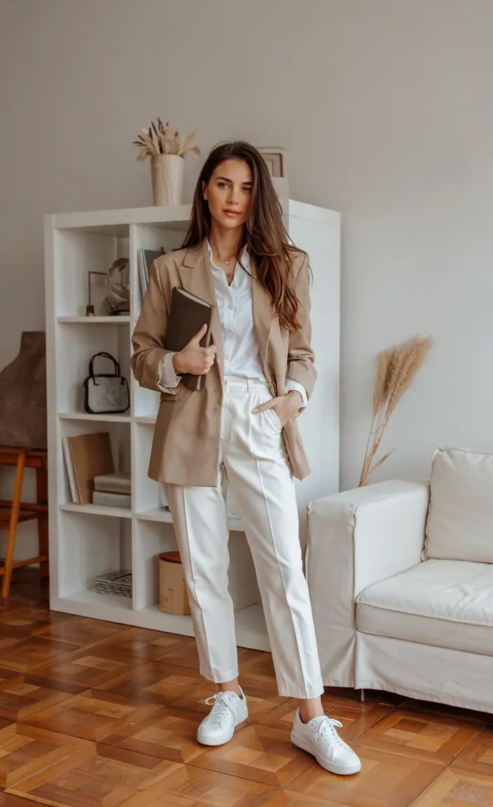 fall work outfits for women casual Sneakers in the Boardroom