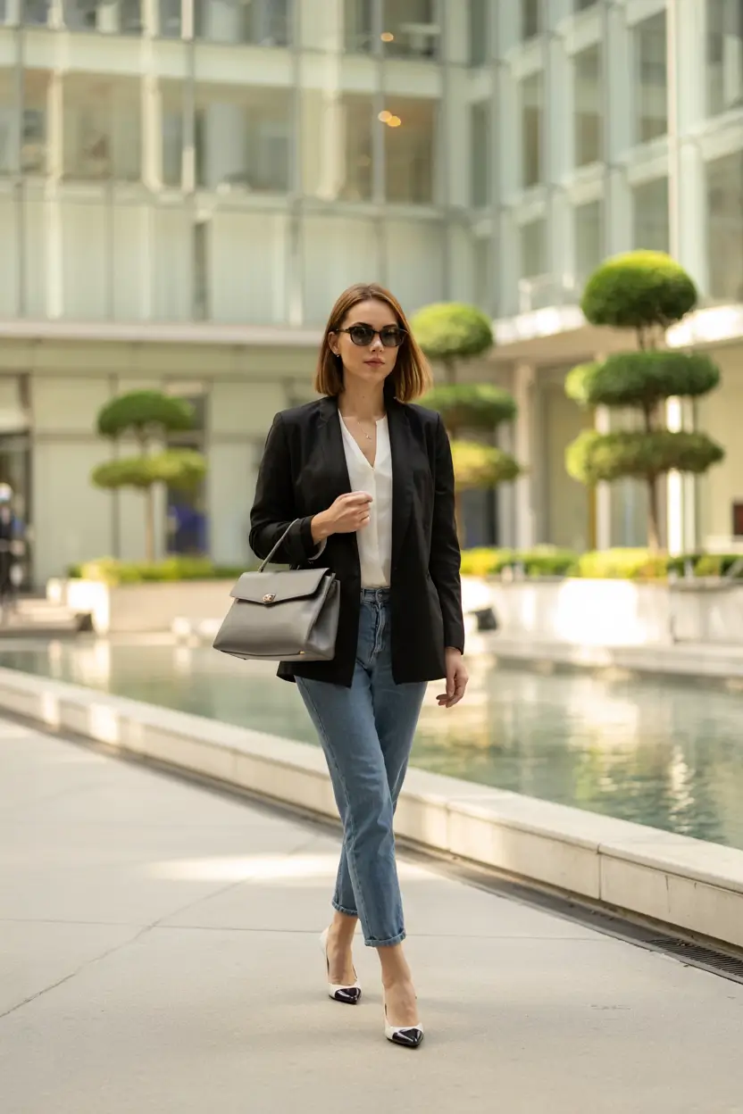 fall work outfits for women casual jeans Sharp Simplicity with a French Twist