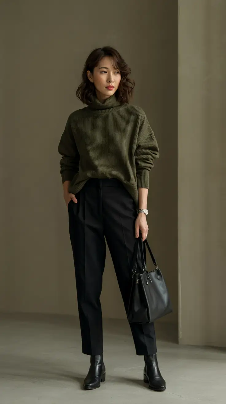 fall work outfits for women casual Dark Olive Comfort Meets Smart Tailoring