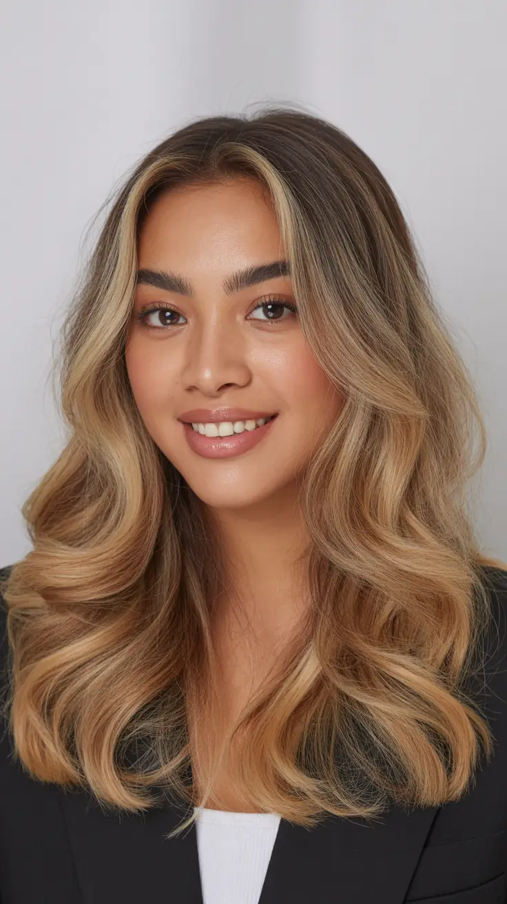 hair color for brown skin highlights Golden Sunlight Balayage